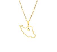Macracrua Collier avec pendentif en forme de carte de l'Iran léger avec breloque en forme de cœur en acier inoxydable, bijou de fierté iranienne, cadeau minimaliste, 50cm Chain, Acier inoxydable, Pas