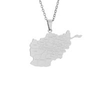Macracrua Collier léger avec pendentif carte de l'Afghanistan en acier inoxydable, bijou unisexe minimaliste, 50cm Chain, Acier inoxydable, Pas de pierre précieuse