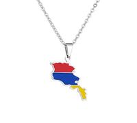 Macracrua Collier léger avec pendentif carte du drapeau de l'Arménie en acier inoxydable - Bijou minimaliste, 50cm Chain, Acier inoxydable, Pas de pierre précieuse
