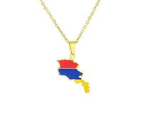 Macracrua Collier léger avec pendentif carte du drapeau de l'Arménie en acier inoxydable - Bijou minimaliste, 60cm Chain, Acier inoxydable, Pas de pierre précieuse