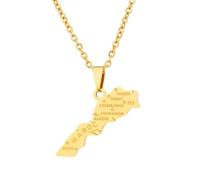 Macracrua Collier léger avec pendentif carte du Maroc en acier inoxydable - Bijou unisexe minimaliste, 60cm Chain, Acier inoxydable, Pas de pierre précieuse