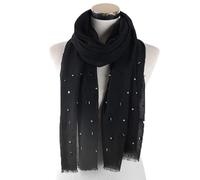 Macracrua Écharpe unie pour femme avec perles et clous en diamant et perles, châle en poire, écharpe hijab musulmane de couleur unie, Noir , taille unique