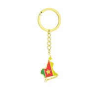 Macracrua Porte-clés Cameroun avec pendentif carte et drapeau en acier inoxydable - Cadeau idéal pour homme et femme, Couleur dorée., taille unique