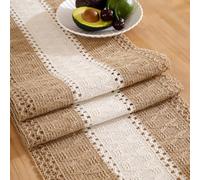Macramé Chemin de Table Toile de Jute Boho Blanc Centre de Table Moderne Lavable Coton Tissé à la Main Nappe Decoration Mariage Champetre pour Anniversaire Bapteme Tissu Deco 30 x 183 cm