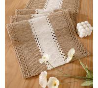 Macramé Chemin de Table Toile de Jute Boho Blanc Centre de Table Moderne Lavable Coton Tissé à la Main Nappe Decoration Mariage Champetre pour Anniversaire Bapteme Tissu Deco 30 x 140 cm