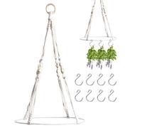 Macrame Flower Dryer Rack - 30x30x55cm Multi Layer, Cotton Rope Woven, Decorative Air Plant Hanging Rack with Hooks Included | Boho Flower Drying Stand for Herbs Bouquets Flowers Indoor