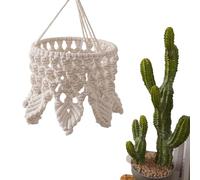 Macrame Light Cover - Tapis à cordon produit éthique, ornement de plafond en tissu esthétique, accessoire suspendu avec pompons nordiques, lanterne en textile fait à la main, blanc crème | Abat-jour