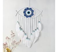 Macramé Mauvais œil Attrape-rêves Tissé à la Main Blanc Plumes Dreamcatcher | Dremisland Tenture Murale Décoration de la Maison Ornement Bénédiction Cadeau de Festival