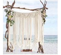 Macramé mural bohème - MICH - 100x85 cm - Blanc - Coton - Fait main - Décoration mariage - Design unique