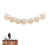 macramé mural - décoration murale chic boho en macramé tressé décoration murale en macramé boho avec perles | Banner guirlande macramé avec perles en bois, décoration artistique de