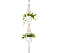 Macramé Plant Hanger 2 Tier Intérieur extérieur Panier à Planter Suspendu Corde de Coton with Beads 49 inches