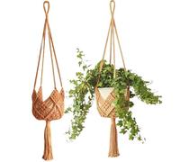 MacRame Plant Hangers - Panier à suspendre pour plantes | Décoration extérieure d'intérieur à suspendre | 2 paniers de plantation suspendus | Panier de fleurs au plafond en ganchi
