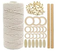 Macramé Starter Kit Set Faire corde de coton Anneaux en bois Perles Sticks pour le bricolage mur Craft Hanging