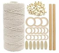 Macramé Starter Kit Set Faire corde de coton Anneaux en bois Perles Sticks pour le bricolage mur Craft Hanging