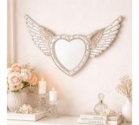 Macro Paul Grand miroir mural en forme de cœur avec ailes d'ange et plumes Argenté