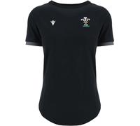 Macron Wales Rugby Union Travel T-Shirt 2024 Womens Noir/Or/Rouge 10 (S) Female