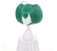 Macross F Ranka Lee Perruque courte pour cosplay Vert Queue de cheval amovible Fibre haute température + bonnet de perruque