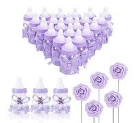 MACTING Lot de 2 douzaines de bonbons en forme de biberon de 8,9 cm avec 5 roses artificielles pour fête prénatale (violet)