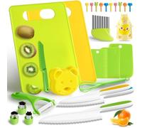 Mactoou Couteau pour Enfants, 27 Pièces Kit Couteau de Cuisine, Couteau Sécurité de Montessori Avec couteau ondulé et planche à découper pour Couper des Fruits ou Légume