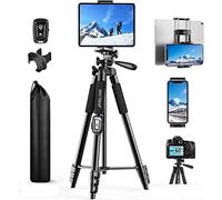 MACTREM Trépied Portable pour iPad iPhone, 165cm/65 Téléphone Trepied Stand pour Tablette Smartphone Caméra avec Télécommande sans Fil, Sac de Transport, pour Voyage/Youtube/Selfie/TikTok, Noir