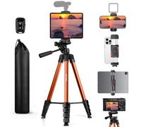 MACTREM Trépied pour iPad, téléphone, tablette, appareil photo avec support 2 en 1 et télécommande sans fil, trépied extensible en aluminium pour iPhone pour enregistrement vidéo/selfies/diffusion en