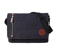 Mactso Sacoche Vintage en Cuir et Toile, Sac à Bandoulière pour Ordinateur Portable 34,3 cm, Sacs pour Homme et Femme, Noir