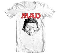 MAD Magazine Alfred E Newman T-Shirt Retro 1970s Funny Graphic Tee White XL