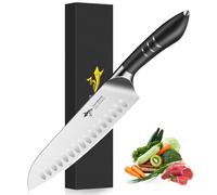 MAD SHARK Couteau Santoku 20 cm - Couteau de Cuisine Japonais en Acier Allemand au Carbone - Lame Ultra-Tranchante, Manche Ergonomique - Idéal pour Viande et Légumes