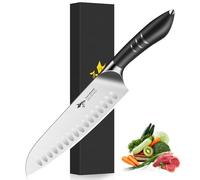 MAD SHARK Couteau Santoku de 20,3 cm - Couteau de cuisine japonais ultra tranchant en acier au carbone allemand - Manche ergonomique - Idéal pour couper, couper en dés et hacher - Cadeau unique pour