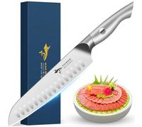 MAD SHARK Couteau Santoku de 20,3 cm - Couteau de cuisine japonais ultra tranchant en acier au carbone allemand - Manche ergonomique - Idéal pour couper, couper en dés et hacher - Cadeau unique pour
