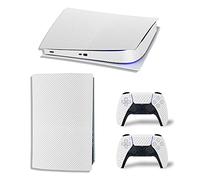 MaD Vision Extra-Durable Skin Set en vinyle pour PS5 Digital + 5 paires d'Aiming Rings | Kit adhésif et résistant aux rayures pour PlayStation 5 + 2 contrôleurs - Blanc carbone Design