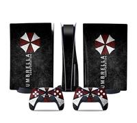 MaD Vision® Kit de Skins Extra-résistants pour PlayStation 5 (PS5) Disc | Ensemble de Stickers vinyles Mats pour Console et 2 manettes - pour Resident Evil Umbrella