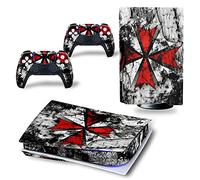 MaD Vision® Kit de Skins Extra-résistants pour PlayStation 5 (PS5) Disc | Ensemble de Stickers vinyles Mats pour Console et 2 manettes - pour Resident Evil Umbrella Design
