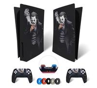 MaD Vision® Set de Skin Extra-Durables en Vinyle pour PS5 Disc + 5 Paires de Aiming Rings | Kit Autocollant et Résistant aux Rayures pour Playstation 5 + 2 Controllers - pour Joker Design