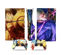 MaD Vision® Set de Skin Extra-Durables en Vinyle pour PS5 Disc Slim + 5 Paires de Aiming Rings|Kit Autocollant et Résistant aux Rayures pour PlayStation 5 + 2 Controllers - pour One-piece Manga Design