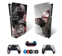 MaD Vision® Set de Skin Extra-Durables en Vinyle pour PS5 Disc Slim + 5 Paires de Aiming Rings | Kit Autocollant et Résistant aux Rayures pour Playstation 5 +2Controllers-pour God of War|GOW Design