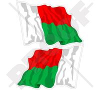 MADAGASCAR Agitant le Drapeau, République de Malgache, 120mm Vinyle Autocollants, x2 Stickers