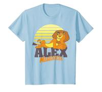 Madagascar Alex The Lion Striped Sunset Poster T-Shirt, Enfant, Bleu Céleste, 12 Ans