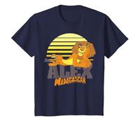 Madagascar Alex The Lion Striped Sunset Poster T-Shirt, Enfant, Bleu Marine, 10 Ans