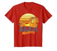 Madagascar Alex The Lion Striped Sunset Poster T-Shirt, Enfant, Rouge, 10 Ans
