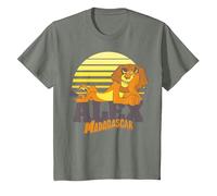 Madagascar Alex The Lion Striped Sunset Poster T-Shirt, Enfant, Vert Kaki chiné, 12 Ans