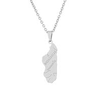 Madagascar Carte Pendentif Collier Motif Ethnique Drapeau Région Clavicule Chaîne Charme Hip Hop Bijoux Tendance pour Femme Homme Argent A Style 50 cm