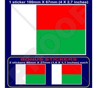 MADAGASCAR Drapeau, République de Malgache, 100mm Vinyle Autocollant, x1+2 BONUS Stickers