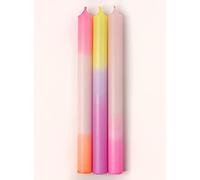 MADAM ERLE Lot de 3 bougies à tige Dipdye Karla, fabriquées à la main, extra longues, couleurs pastel fluo, multicolores, longue durée de combustion, bougies décoratives (paraffine)