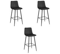 MADAME MEUBLE Lot de 3 Tabourets de Bar POZZA Design Ergonomique Velours NOIR