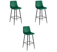MADAME MEUBLE Lot de 3 Tabourets de Bar POZZA Design Ergonomique Velours VERT