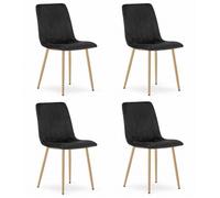 MADAME MEUBLE Lot de 4 chaises de salle à manger avec assise et dossier tapissé en velours | pieds métal couleur bois, NOIR