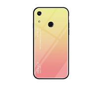 MadBee Coque pour Huawei Y6 2019 / Honor 8A [avec Film de Protection écran],Coque avec Revêtement Arrière en Verre Trempé avec Motif Marbre + TPU Silicone Souple Anti Choc Case Cover (Jaune)