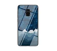 MadBee Coque pour Samsung Galaxy A8 Plus 2018/A5 Plus 2018 [avec Film de Protection écran],Coque avec Revêtement Arrière en Verre Trempé avec Ciel étoilé+TPU Silicone Case Cover (Ciel étoilé Bleu)