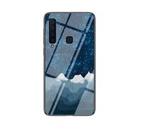 MadBee Coque pour Samsung Galaxy A9 2018 [avec Film de Protection écran],Coque avec Revêtement Arrière en Verre Trempé avec Motif Ciel étoilé+ TPU Silicone Souple Case Cover (Ciel étoilé Bleu)